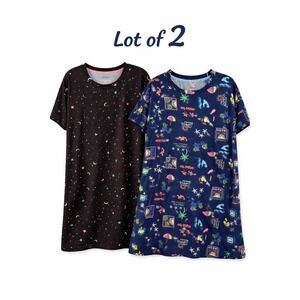 Joyspun Womens Sleep Chemise Set Lot of 2 Celestial Tropical Nightgown L XL